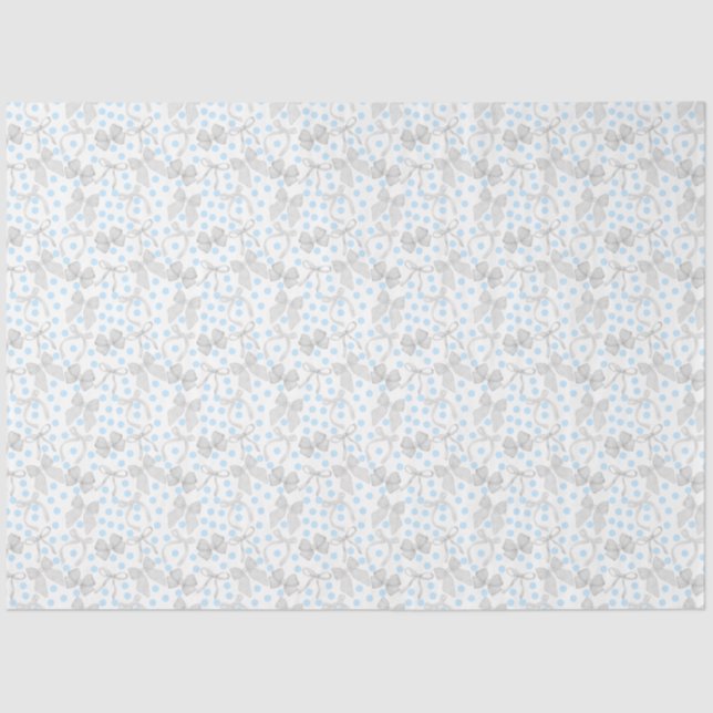 Papel de Seda com Laços Cinzas e Pontos Azuis (Frente )