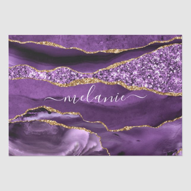 Papel de Seda com Nome em Glitter Dourado e Mármor (Frente )