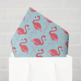 Papel de seda com padrão azul de flamingo rosa