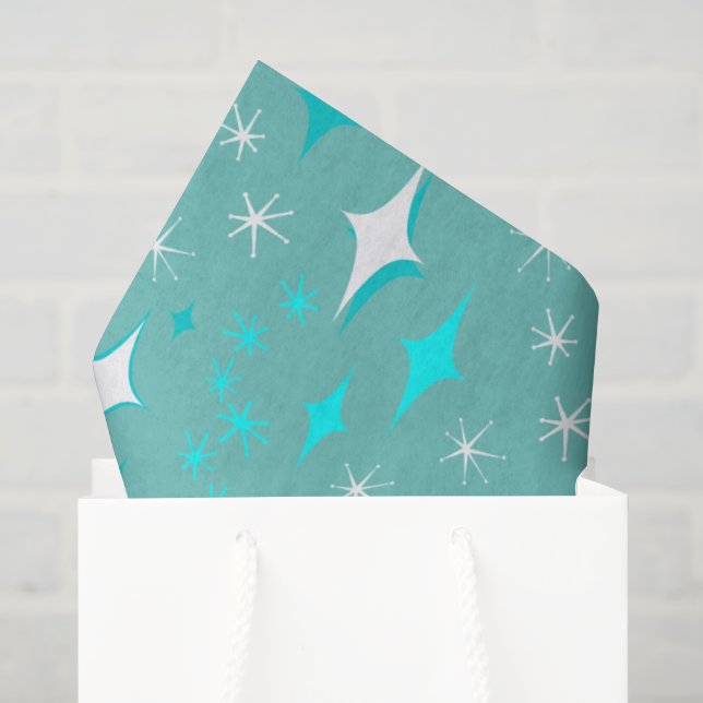Papel de seda com padrão de estrela retrô em azul  (Sacola de presentes)