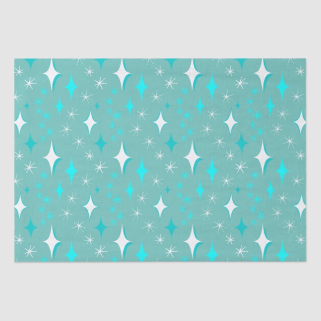 Papel de seda com padrão de estrela retrô em azul  (Frente )