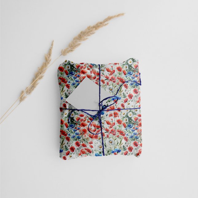 Papel de Seda com Papoula de Flor Silvestre em Aqu (Tissues paper)
