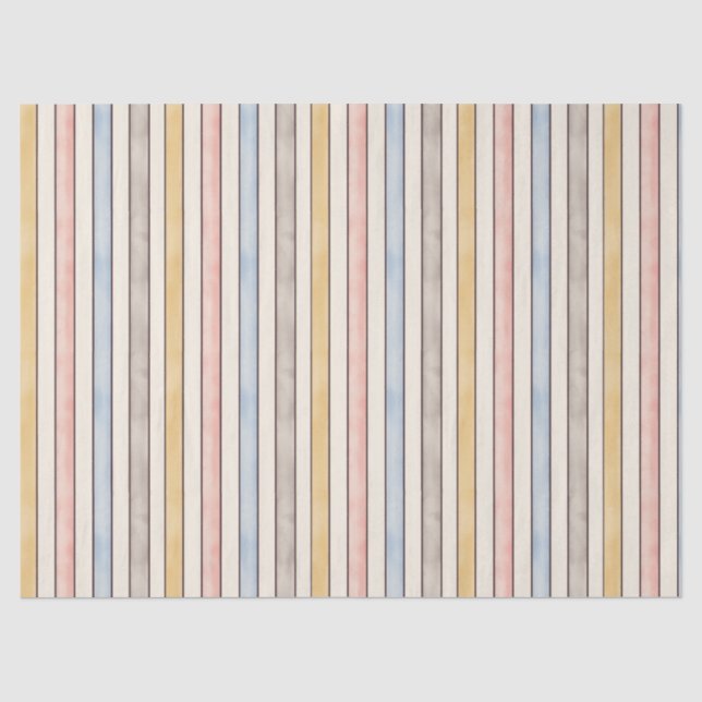 Papel De Seda Combinando, Listras Rosa, Amarelo e Azul discretas (Frente )