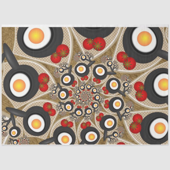 Papel De Seda Comida Engraçada De Arte Fractal, Tomates, Ovos (Frente )