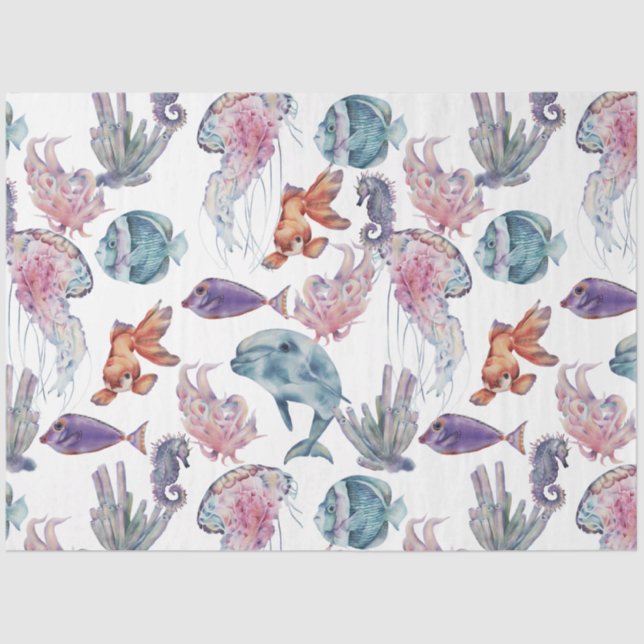 Papel De Seda Composição de Aquarela Subaquático Série Design 2 (Frente )