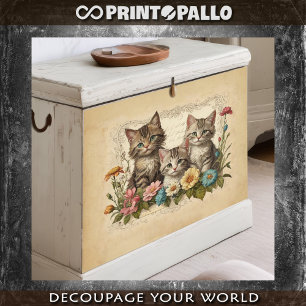 Papel De Seda Composição de gatinho fofo em flores -