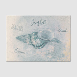 Papel De Seda Concha Marinha Azul Bege Vintage Oceano Praia Scri