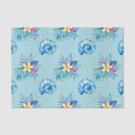 Papel De Seda Conchas Azuis e flores