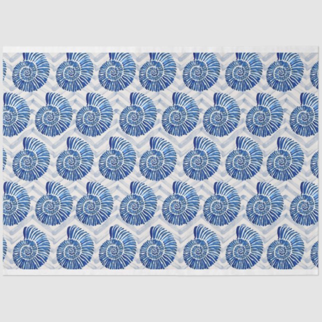 Papel De Seda Conchas azuis sobre fundo de fêmur azul (Frente )