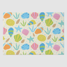 Papel De Seda Conchas Coloridas e Estrelas-do-Mar Padrão Náutico
