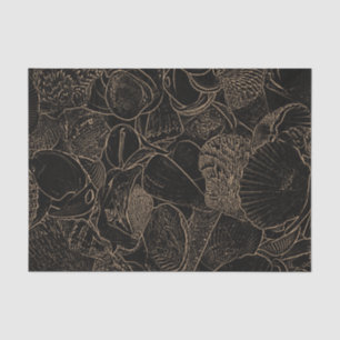 Papel De Seda Conchas de moluscos Sepia Preto Arte Vintage Ocean