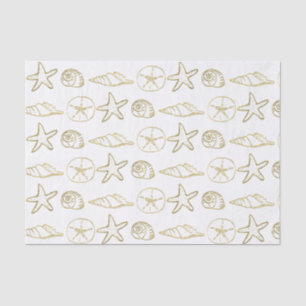 Papel De Seda Conchas do Mar Olhar Folha de Ouro Chic Praia Eleg