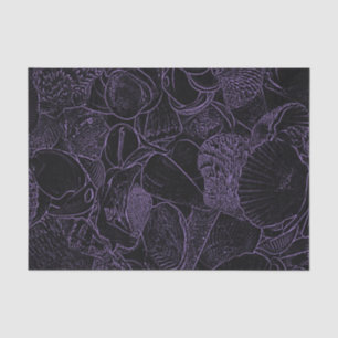 Papel De Seda Conchas do Mar Praia do Oceano Desenho Roxo Brilha
