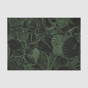 Papel De Seda Conchas do Mar Praia Oceano Verde Preto Esboço