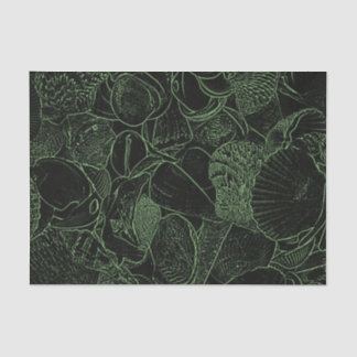 Papel De Seda Conchas do Mar Praia Oceano Verde Preto Esboço