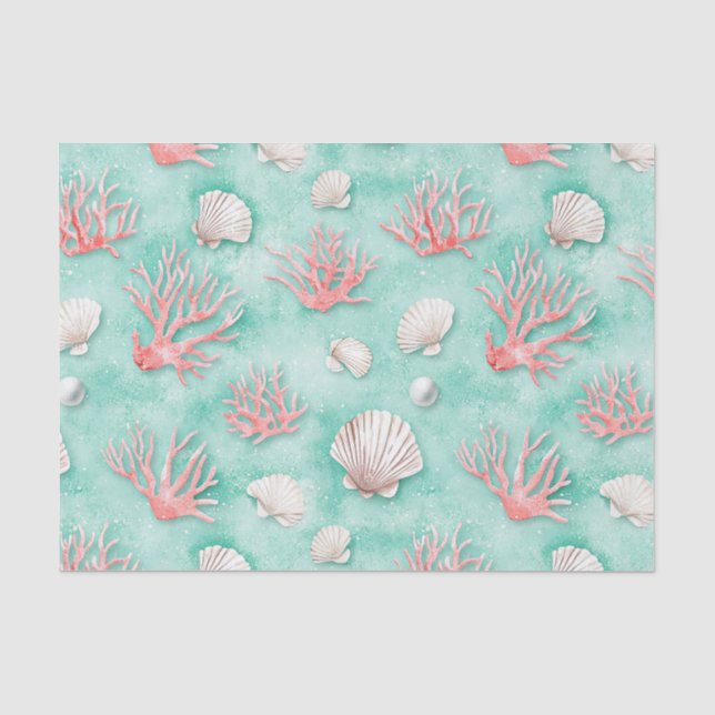 Papel De Seda Conchas e Ondas do Oceano Padrão (12) (Frente )