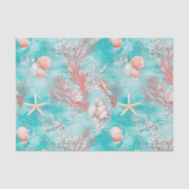 Papel De Seda Conchas e Ondas do Oceano Padrão (15) (Frente )