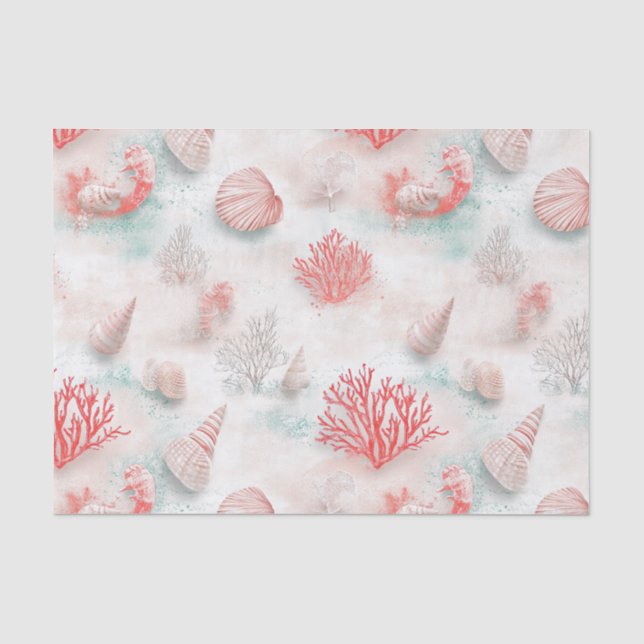 Papel De Seda Conchas e Ondas do Oceano Padrão (7) (Frente )