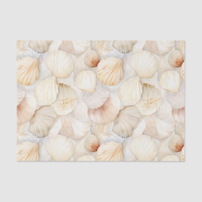 Papel De Seda Conchas Marinhas Creme Areia Marfim Casamento Prai (Frente )