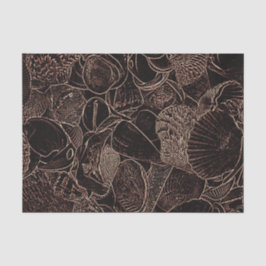 Papel De Seda Conchas Marinhas Marrom Preto Vintage Praia Oceano