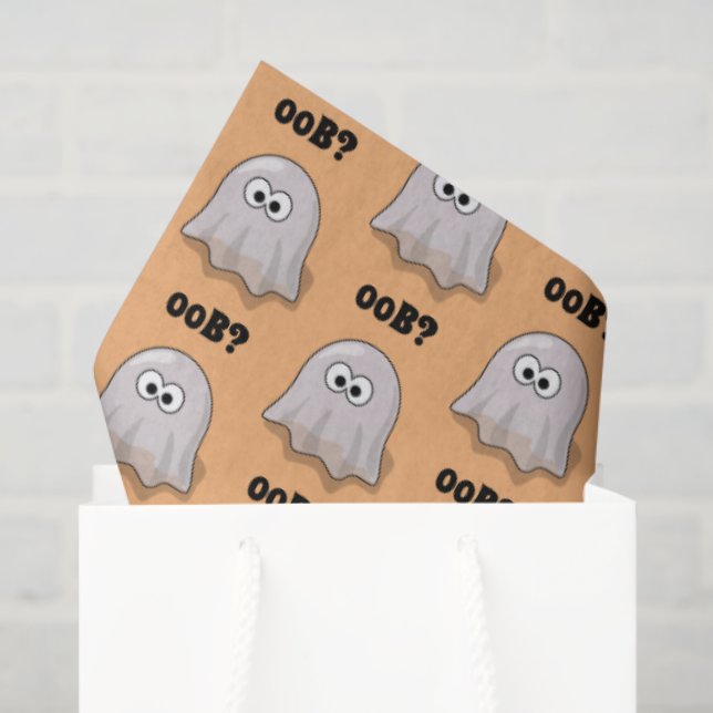Papel De Seda Confused Ghost Says "Oob?" Funny Halloween Cartoon (Sacola de presentes)