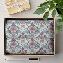Papel De Seda Conjunto de 3-Flores e Corações Terrosos Rosa e Az