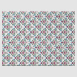 Papel De Seda Conjunto de 3-Flores e Corações Terrosos Rosa e Az