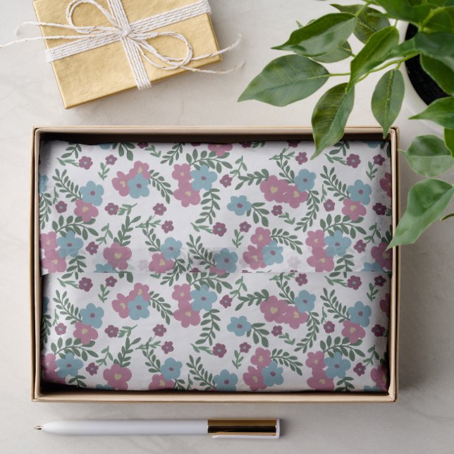 Papel De Seda Conjunto de 3 - Padrão Floral Boho em Rosa, Taupe  (Presente)