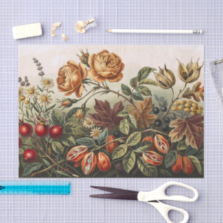 Papel De Seda Conjunto de Arte Floral Outonal Vintage, Botânica