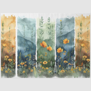 Papel De Seda Conjunto De Cores De Água De Desenho De 4 Florais