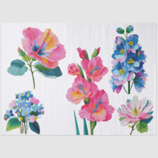 Papel De Seda conjunto floral de aquarela