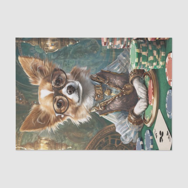 Papel De Seda Contando Cartas, Chefe de Pôquer Chihuahua Steampu (Frente )