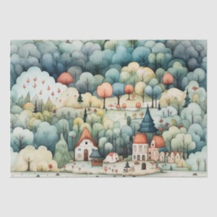 Papel De Seda Conto de fadas na Vila de Fairyland Verde e Laranj
