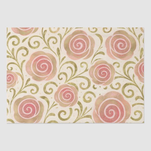 Papel De Seda Contos de Fadas Rosa e Dourado Rosas Princesa (Frente )