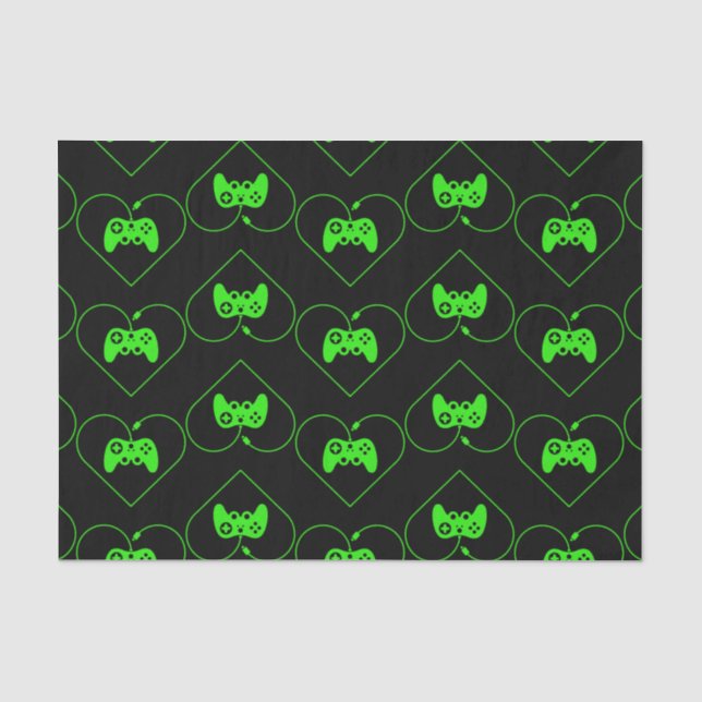Papel De Seda Controle de Videogame Verde Padrão de Coração (Frente )