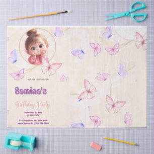Papel De Seda Convite de aniversário de Garota Bonita Rosa