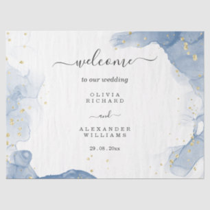 Papel De Seda Convite de Casamento Elegante Azul e Dourado Minim