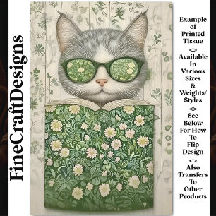 Papel De Seda Cool Grey Cat In Specs & Floral Book BT3 Decoupage
