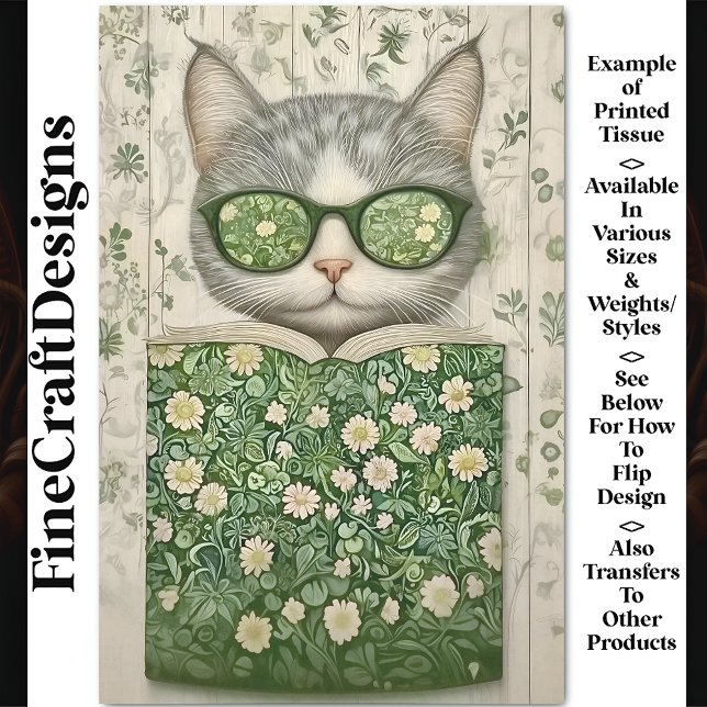 Papel De Seda Cool Grey Cat In Specs & Floral Book BT3 Decoupage (Criador carregado)
