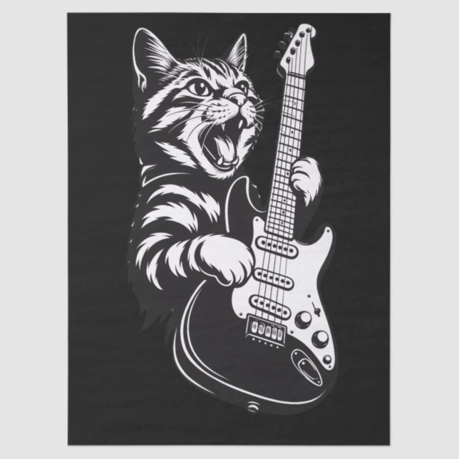 Papel De Seda Cool Music Love | Rock Cat Playing Electric Guitar (Frente )