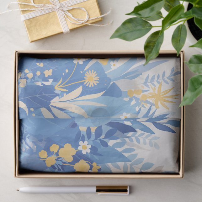 Papel De Seda Cool Summer Blue Floral Botanical Garden (Criador carregado)