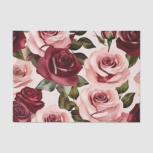 Papel De Seda Cor da Água, Rosa e Borgonha, Floral