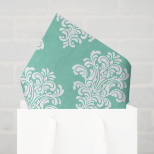 Papel De Seda Cor damasco branca em Aqua