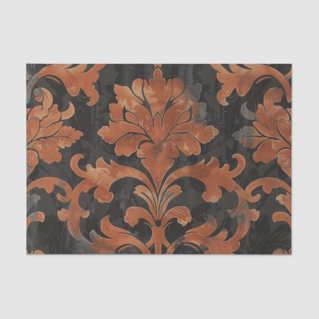 Papel De Seda Cor damasco castanho e laranja (Frente )