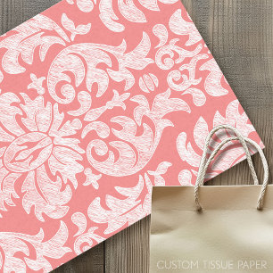 Papel De Seda Cor damasco de rendas modernas - Coral e Cinzas