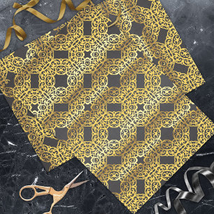 Papel De Seda Cor damasco Dourada Oriental Real De Luxo A Preto