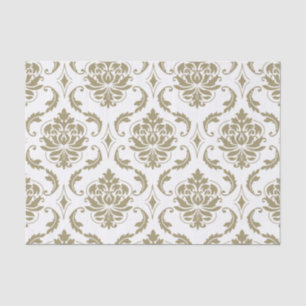 Papel De Seda Cor damasco Dourado e branca do vintage
