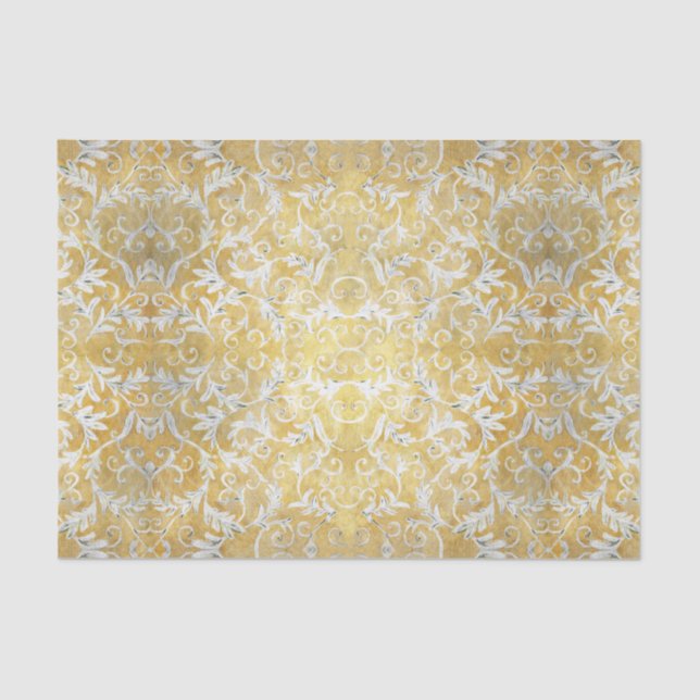 Papel De Seda Cor damasco Dourado elegante (Frente )
