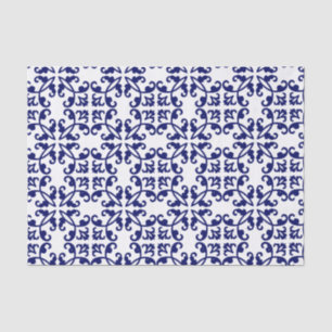 Papel De Seda Cor damasco Real Azul e Branco