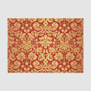 Papel De Seda Cor damasco real vermelha e Dourado do vintage